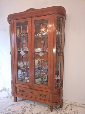 Art Nouveau Display Cabinet in Oak Veneered Walnut and Cut Glass, 1930s-EBW-2032418