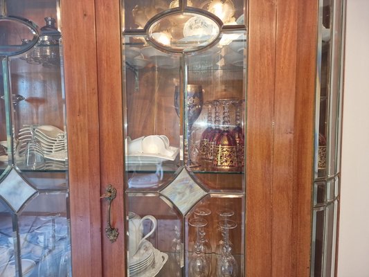 Art Nouveau Display Cabinet in Oak Veneered Walnut and Cut Glass, 1930s-EBW-2032418