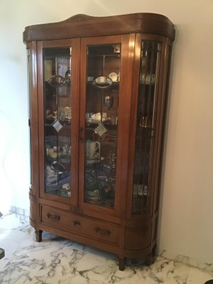 Art Nouveau Display Cabinet in Oak Veneered Walnut and Cut Glass, 1930s-EBW-2032418