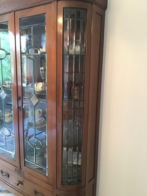 Art Nouveau Display Cabinet in Oak Veneered Walnut and Cut Glass, 1930s-EBW-2032418