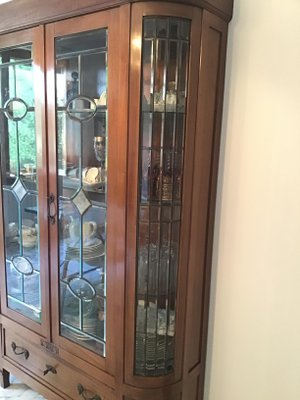 Art Nouveau Display Cabinet in Oak Veneered Walnut and Cut Glass, 1930s-EBW-2032418