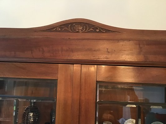 Art Nouveau Display Cabinet in Oak Veneered Walnut and Cut Glass, 1930s-EBW-2032418