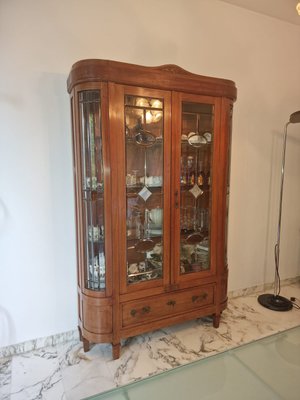 Art Nouveau Display Cabinet in Oak Veneered Walnut and Cut Glass, 1930s-EBW-2032418