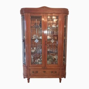 Art Nouveau Display Cabinet in Oak Veneered Walnut and Cut Glass, 1930s-EBW-2032418