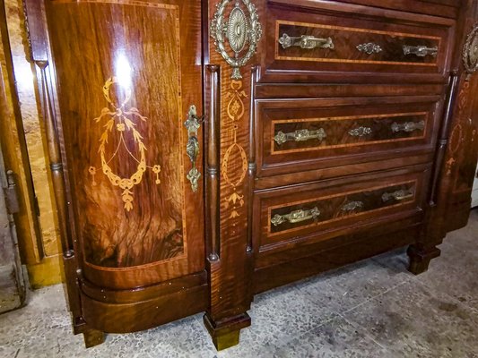 Art Nouveau Dresser with Mirror, Inlays, Brass & Pink Marble, Italy-RAQ-1175720