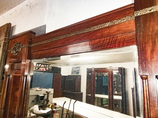 Art Nouveau Dresser with Mirror, Inlays, Brass & Pink Marble, Italy-RAQ-1175720