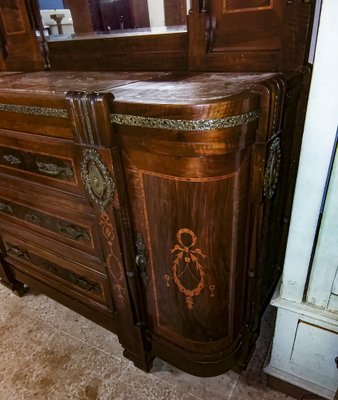 Art Nouveau Dresser with Mirror, Inlays, Brass & Pink Marble, Italy-RAQ-1175720