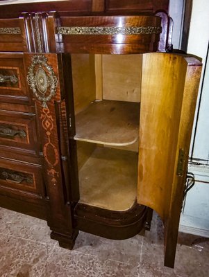 Art Nouveau Dresser with Mirror, Inlays, Brass & Pink Marble, Italy-RAQ-1175720