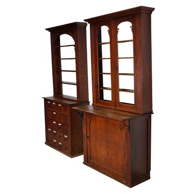 Art Nouveau Dutch Oak Apothecary Cabinets, 1904, Set of 2-XO-2028591