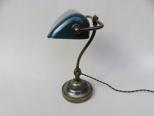 Art Nouveau Enameled Brass Banker's Lamp-EY-935766