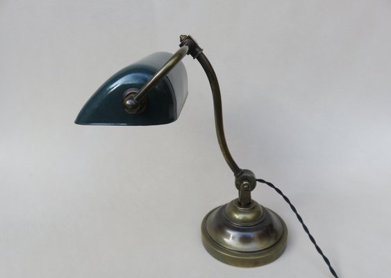 Art Nouveau Enameled Brass Banker's Lamp-EY-935766