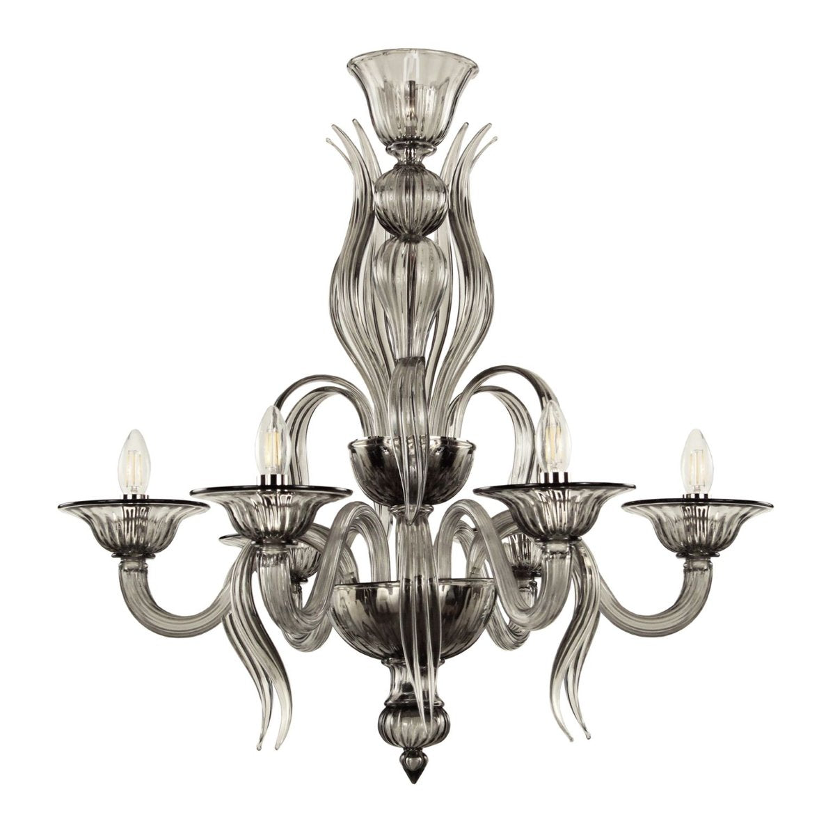 Art Nouveau Fauve Chandelier in Gray Blown Murano Glass from Barovier & Toso, 1920s