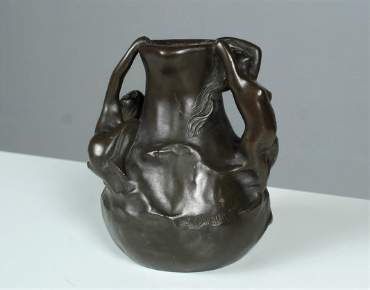 Art Nouveau Figural Tin 1900 Nudes Vase in Pewter by J. Garnier, 1890s