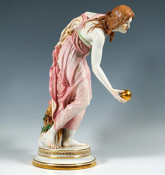 Art Nouveau Figurine Young Lady Ball Player attributed to Walter Schott for Meissen, 1900s