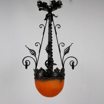 Art Nouveau Forging and Glass Pasta Lamp-NE-1122012