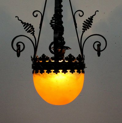 Art Nouveau Forging and Glass Pasta Lamp-NE-1122012