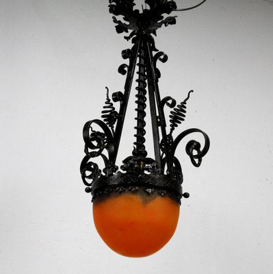 Art Nouveau Forging and Glass Pasta Lamp-NE-1122012