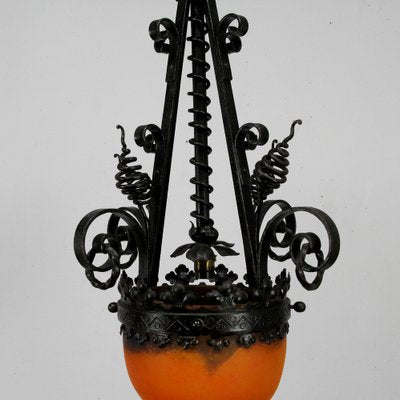 Art Nouveau Forging and Glass Pasta Lamp-NE-1122012