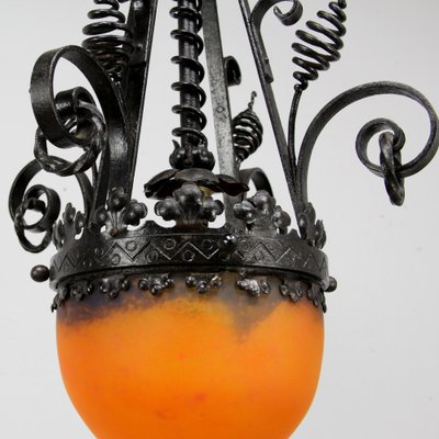 Art Nouveau Forging and Glass Pasta Lamp-NE-1122012