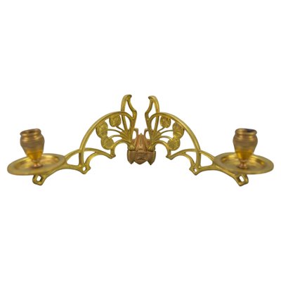 Art Nouveau French Brass and Bronze Twin Arm Wall Candle Sconce, 1920s-KEG-1719689