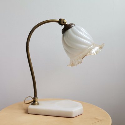 Art Nouveau French Brass, Glass & Marble Table Lamp, 1950s-SCS-1028525