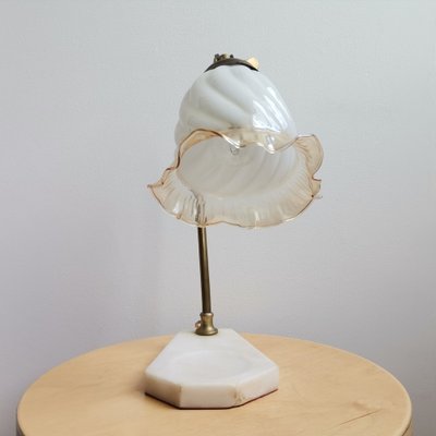 Art Nouveau French Brass, Glass & Marble Table Lamp, 1950s-SCS-1028525