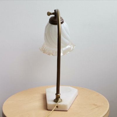 Art Nouveau French Brass, Glass & Marble Table Lamp, 1950s-SCS-1028525