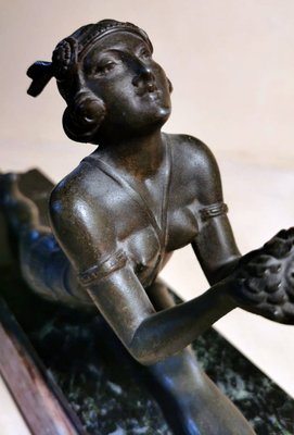 Art Nouveau French Bronze Young Dancer with Marble Base-QRS-1123561