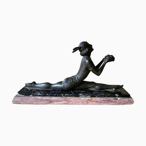 Art Nouveau French Bronze Young Dancer with Marble Base-QRS-1123561