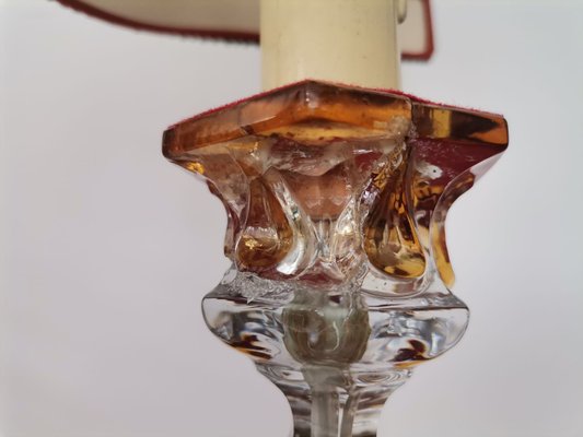 Art Nouveau French Crystal Glass Red Silk Half Shade Table Lamp, 1940s-SCS-1134294