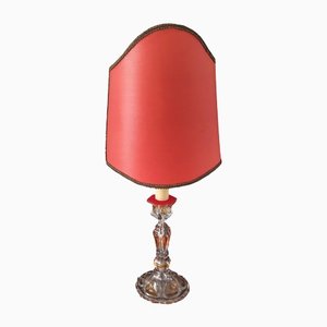 Art Nouveau French Crystal Glass Red Silk Half Shade Table Lamp, 1940s-SCS-1134294