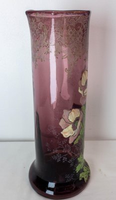 Art Nouveau French Enamelled Glass Vase with Flowers, 1890s-RIU-1394189