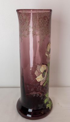 Art Nouveau French Enamelled Glass Vase with Flowers, 1890s-RIU-1394189