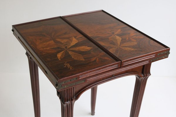 Art Nouveau French Game Table in Chestnut by Emile Gallé, 1905-WIP-1729975