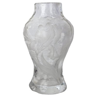 Art Nouveau French Glass Vase with Iris and Lacusted Decoration, 1890s-RIU-1420992