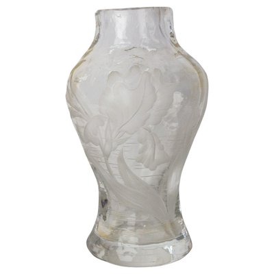 Art Nouveau French Glass Vase with Iris and Lacusted Decoration, 1890s-RIU-1420992