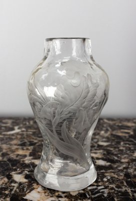 Art Nouveau French Glass Vase with Iris and Lacusted Decoration, 1890s-RIU-1420992