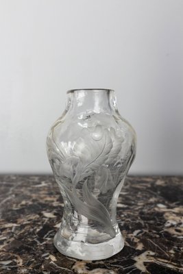 Art Nouveau French Glass Vase with Iris and Lacusted Decoration, 1890s-RIU-1420992