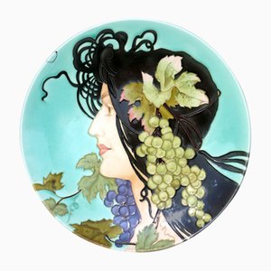 Art Nouveau French Lady Pottery Ceramic from Longchamp, 1900s-KGD-697704