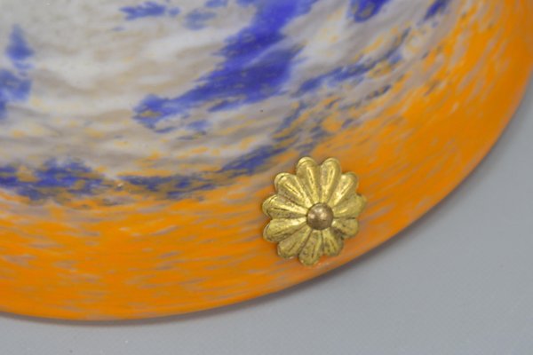 Art Nouveau French Orange, White and Blue Glass Pendant Light by Noverdy, 1920s-KEG-1789521