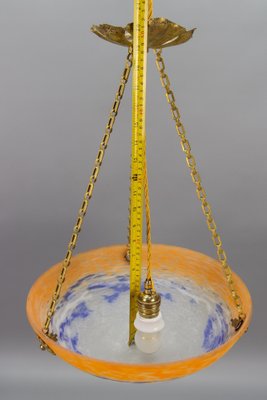 Art Nouveau French Orange, White and Blue Glass Pendant Light by Noverdy, 1920s-KEG-1789521