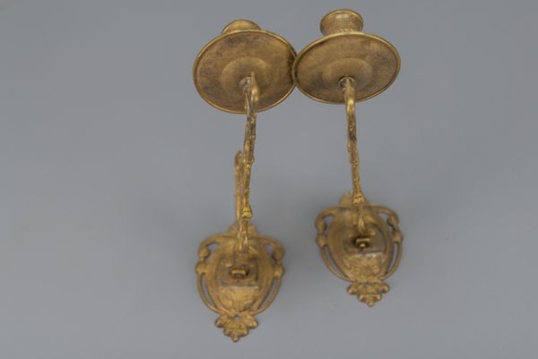 Art Nouveau French Piano Candleholders, 1950s, Set of 2-KEG-1719690