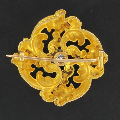 Art Nouveau French Wiese Spirit Yellow Gold Diamond Brooch-OLU-896119