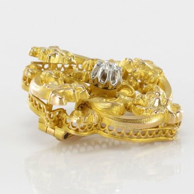 Art Nouveau French Wiese Spirit Yellow Gold Diamond Brooch-OLU-896119