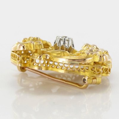 Art Nouveau French Wiese Spirit Yellow Gold Diamond Brooch-OLU-896119