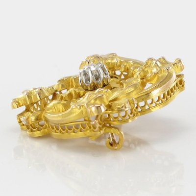 Art Nouveau French Wiese Spirit Yellow Gold Diamond Brooch-OLU-896119