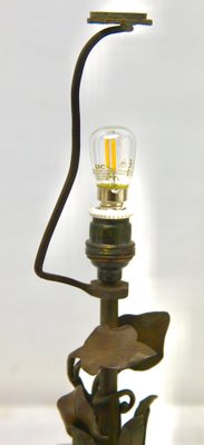 Art Nouveau French Wrought Iron Lamp with Glass Shade, 1920s-MJY-1161859