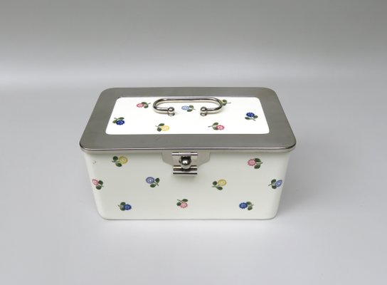 Art Nouveau German Ceramic Chrome-Plated Baisage Box with Spreading Flowers from Wmf-EY-1113288