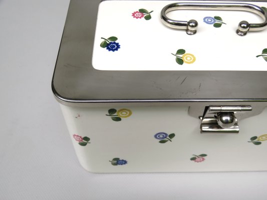 Art Nouveau German Ceramic Chrome-Plated Baisage Box with Spreading Flowers from Wmf-EY-1113288