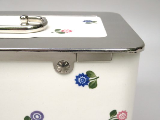 Art Nouveau German Ceramic Chrome-Plated Baisage Box with Spreading Flowers from Wmf-EY-1113288